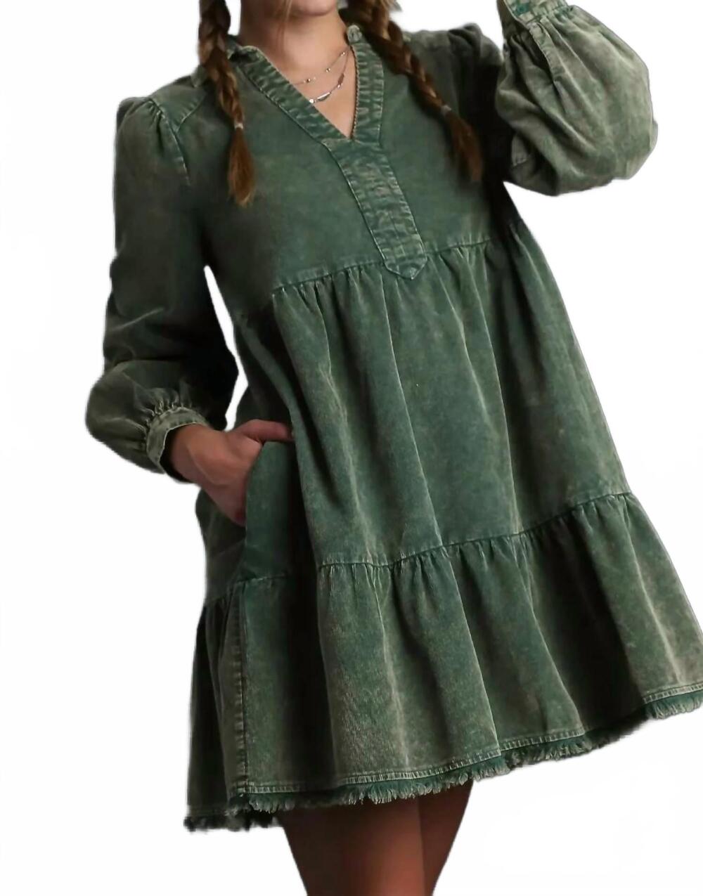 NEW UMGEE mineral wash corduroy dress in green